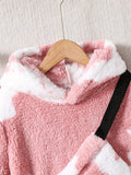 Kid Girl Adorable Fuzzy Teddy Hoodie Tops With Bag Set