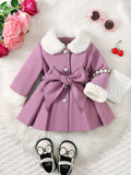 Kid Baby Girl Winter Fleece Coat Solid Bow Coats