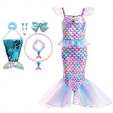 Book Week 2026 The Little Mermaid Little Mermaid Mermaid Tail Aqua Princess Dress Halloween Dress Cosplay Costume Theme Party Costume Cosplay Movie Cosplay for Girls' Kid's Carnival Masquerade