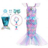 Book Week 2026 The Little Mermaid Little Mermaid Mermaid Tail Aqua Princess Dress Halloween Dress Cosplay Costume Theme Party Costume Cosplay Movie Cosplay for Girls' Kid's Carnival Masquerade