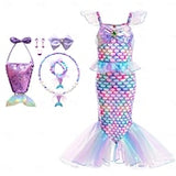Book Week 2026 The Little Mermaid Little Mermaid Mermaid Tail Aqua Princess Dress Halloween Dress Cosplay Costume Theme Party Costume Cosplay Movie Cosplay for Girls' Kid's Carnival Masquerade