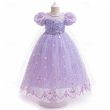 Kids Girls Party Snowflake Short Sleeve Formal Performance  Sequins Mesh Princess Maxi Party Dress