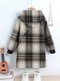 Kid Girl Cozy Fleece  Soft Thick Warm Winter Plaid Hooded Coat