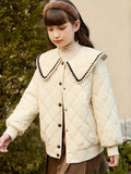 Kid Girls Preppy Turn-Down Big Collar Cotton-Padded Lightweight Jacket Coat