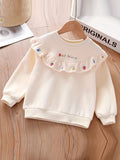 Kid Baby Girls Ruffled Strawberry Embroidery Crew Neck Sweatshirt