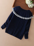 Kid Girls Elegant Crew Neck Long Sleeve Raglan Knit Cardigan Soft Sweaters