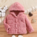 Kid Baby Girl Heart Pattern Fleece Hooded Jacket Warm Thickened Coat