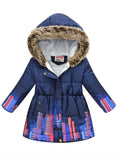 Kids Girls Floral Hooded Warm Snow Thermal Padded Outerwear Coats