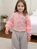 Kid Girls Stylish Designed Long Sleeve Mesh Ruffle Sequin Sweatshirt