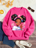 Kid Girl Vibrant Cartoon Fitted Long Sleeve Crew Neck Shirts