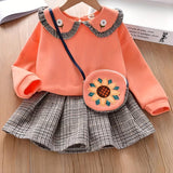 Kid Girls Elegant  Comfy Cotton Outfits Long Sleeve Knitwear 2pcs Sets