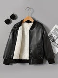 Kid Girls Boys Fleece Lined Faux-Leather Jacket Coats