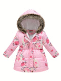 Kids Girls Floral Hooded Warm Snow Thermal Padded Outerwear Coats