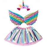 Kid Girl Unicorn Movie Cosplay Wings Headwear Halloween Carnival Costumes Skirts