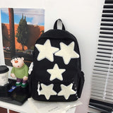 Kids Black Backpack with White Star Patches Cute School Bag for Girls and Boys