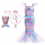Book Week 2026 The Little Mermaid Little Mermaid Mermaid Tail Aqua Princess Dress Halloween Dress Cosplay Costume Theme Party Costume Cosplay Movie Cosplay for Girls' Kid's Carnival Masquerade