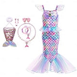 Book Week 2026 The Little Mermaid Little Mermaid Mermaid Tail Aqua Princess Dress Halloween Dress Cosplay Costume Theme Party Costume Cosplay Movie Cosplay for Girls' Kid's Carnival Masquerade
