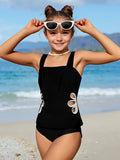 Kids Girls Swimsuit Outdoor Beach Graphic Leaf Vacation Bathing Suits