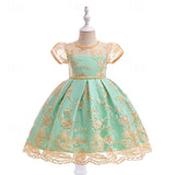 Kids Girls Flower Short Sleeve Sequins Fashion Sweet Tulle Dress