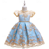 Kids Girls Flower Short Sleeve Sequins Fashion Sweet Tulle Dress