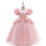 Kids Girls Cosplay Party Solid Short Sleeve Performance Mesh Party Dress