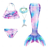 Kids Girls Five Piece Mermaid Swimwear Bikini Rainbow Cute Swimsuits
