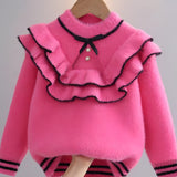 Kid Baby Girl Cozy Mink Plush Soft Ruffle Trim Sweaters