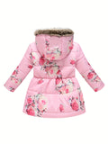 Kids Girls Floral Hooded Warm Snow Thermal Padded Outerwear Coats