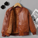 Kid Girls Boys Fleece Lined Faux-Leather Jacket Coats