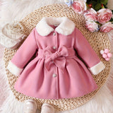 Kid Baby Girl Winter Fleece Coat Solid Bow Coats