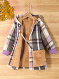 Kid Girl Cozy Fleece  Soft Thick Warm Winter Plaid Hooded Coat