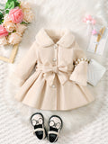 Kid Baby Girl Winter Fleece Coat Solid Bow Coats