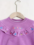 Kid Baby Girls Ruffled Strawberry Embroidery Crew Neck Sweatshirt