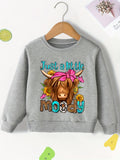 Kid Baby Girls Cow Sunflower Graphic Comfort Long Sleeve Sweatshirt