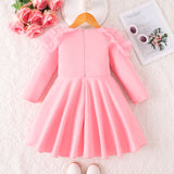 Kid Baby Girl Solid Color Long Sleeve Lace Collar Princess Dress