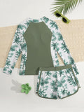 Kids Girl Swimsuit Outdoor Beach Graphic Leaf Sports Bathing Suits