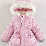 Kid Girls Warm Padded  Fur Collar Solid Cute Winter Coats Jacket