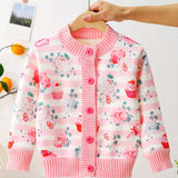 Kid Baby Girl Winter Floral Cardigan Cozy Crew Neck Knit Sweater