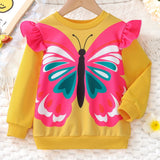 Kid Girl Butterfly Print Crew Neck Long Sleeve Casual Sweatshirt