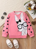 Kid Baby Toddler Girls Rabbit Polka Dot Print Long Sleeve Sweatshirt