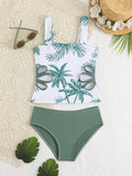 Kids Girls Swimsuit Outdoor Beach Graphic Leaf Vacation Bathing Suits