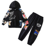 3-13Y Kid Boys 3D Letter Long Sleeve Fall Cool Street Tracksuits 2 Pcs/Set