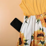 Family Matching Mommy and Me Tie Dye Sunflower Sleeveless Midi Dresses