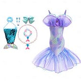 Book Week 2026 The Little Mermaid Little Mermaid Mermaid Tail Aqua Princess Dress Halloween Dress Cosplay Costume Theme Party Costume Cosplay Movie Cosplay for Girls' Kid's Carnival Masquerade