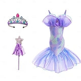 Book Week 2026 The Little Mermaid Little Mermaid Mermaid Tail Aqua Princess Dress Halloween Dress Cosplay Costume Theme Party Costume Cosplay Movie Cosplay for Girls' Kid's Carnival Masquerade