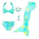 Kids Girls Five Piece Mermaid Swimwear Bikini Rainbow Cute Swimsuits