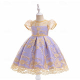 Kids Girls Flower Short Sleeve Sequins Fashion Sweet Tulle Dress