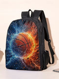 Kid Basketball Polyester Large Capacity Print Backpack Lunch Bag Pencil Case 3-Piece Set