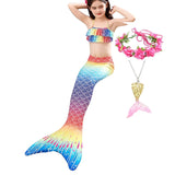 Kids Girls Five Piece Mermaid Swimwear Bikini Rainbow Cute Swimsuits