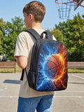 Kid Basketball Polyester Large Capacity Print Backpack Lunch Bag Pencil Case 3-Piece Set